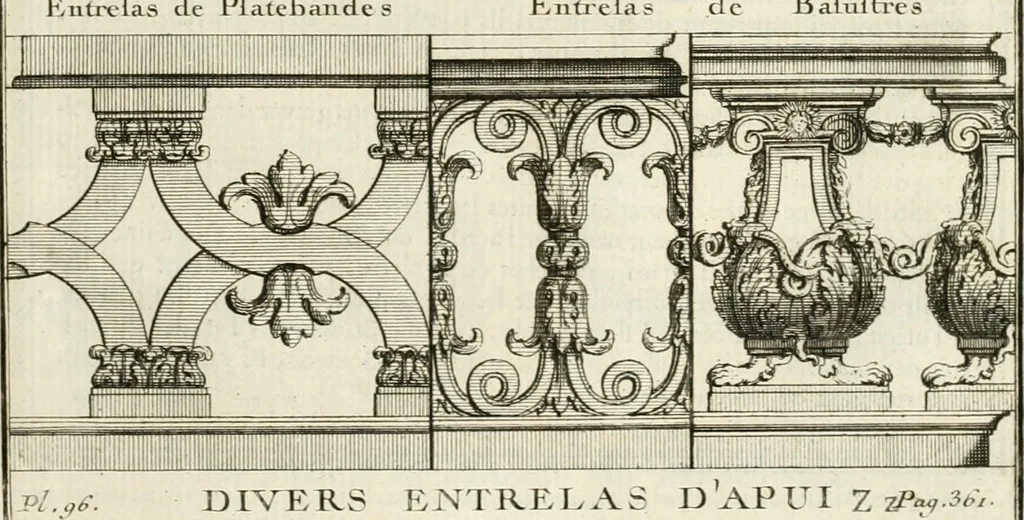 An illustration from Cours d'architecture : qui comprend Les ordres de Vignole, avec des commentaires, les figures & les descriptions de ses plus beaux bâtimens, & de ceux de Michel-Ange, des instructions et des preceptes, & plusieurs nouveaux desseins concernans la distribution & la décoration, la matière & la construction des édifices, la maçonnerie, la charpenterie, la couverture, la serrurerie, la menuiserie, le jardinage, & géneralement tout ce qui regarde l'art de bastir, 1738, leaf 524