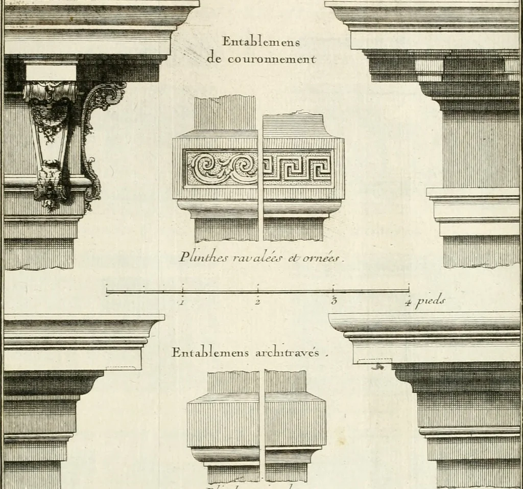 An illustration from Cours d'architecture : qui comprend Les ordres de Vignole, avec des commentaires, les figures & les descriptions de ses plus beaux bâtimens, & de ceux de Michel-Ange, des instructions et des preceptes, & plusieurs nouveaux desseins concernans la distribution & la décoration, la matière & la construction des édifices, la maçonnerie, la charpenterie, la couverture, la serrurerie, la menuiserie, le jardinage, & géneralement tout ce qui regarde l'art de bastir, 1738, leaf 528