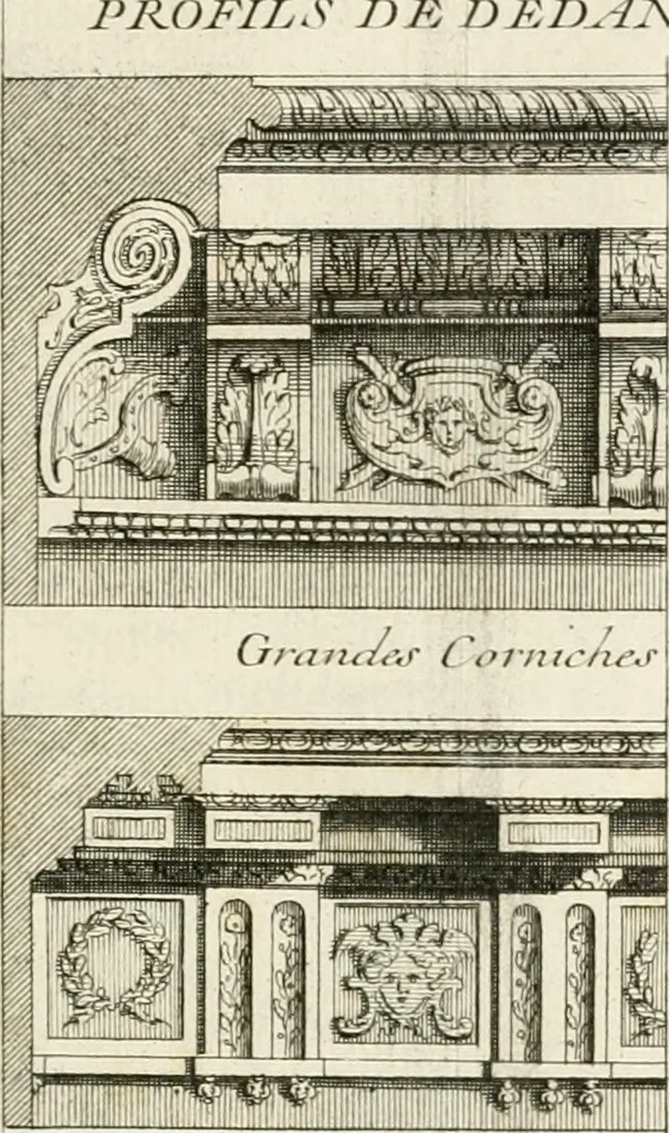 An illustration from Cours d'architecture : qui comprend Les ordres de Vignole, avec des commentaires, les figures & les descriptions de ses plus beaux bâtimens, & de ceux de Michel-Ange, des instructions et des preceptes, & plusieurs nouveaux desseins concernans la distribution & la décoration, la matière & la construction des édifices, la maçonnerie, la charpenterie, la couverture, la serrurerie, la menuiserie, le jardinage, & géneralement tout ce qui regarde l'art de bastir, 1738, leaf 530