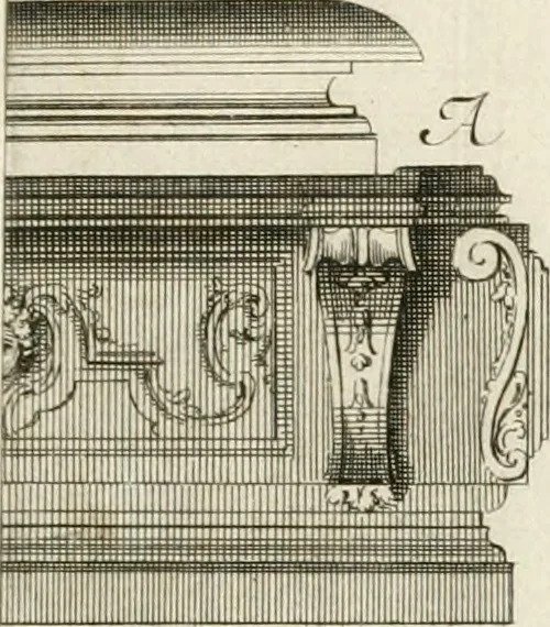 An illustration from Cours d'architecture : qui comprend Les ordres de Vignole, avec des commentaires, les figures & les descriptions de ses plus beaux bâtimens, & de ceux de Michel-Ange, des instructions et des preceptes, & plusieurs nouveaux desseins concernans la distribution & la décoration, la matière & la construction des édifices, la maçonnerie, la charpenterie, la couverture, la serrurerie, la menuiserie, le jardinage, & géneralement tout ce qui regarde l'art de bastir, 1738, leaf 538