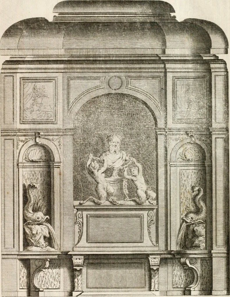 An illustration from Cours d'architecture : qui comprend Les ordres de Vignole, avec des commentaires, les figures & les descriptions de ses plus beaux bâtimens, & de ceux de Michel-Ange, des instructions et des preceptes, & plusieurs nouveaux desseins concernans la distribution & la décoration, la matière & la construction des édifices, la maçonnerie, la charpenterie, la couverture, la serrurerie, la menuiserie, le jardinage, & géneralement tout ce qui regarde l'art de bastir, 1738, leaf 566