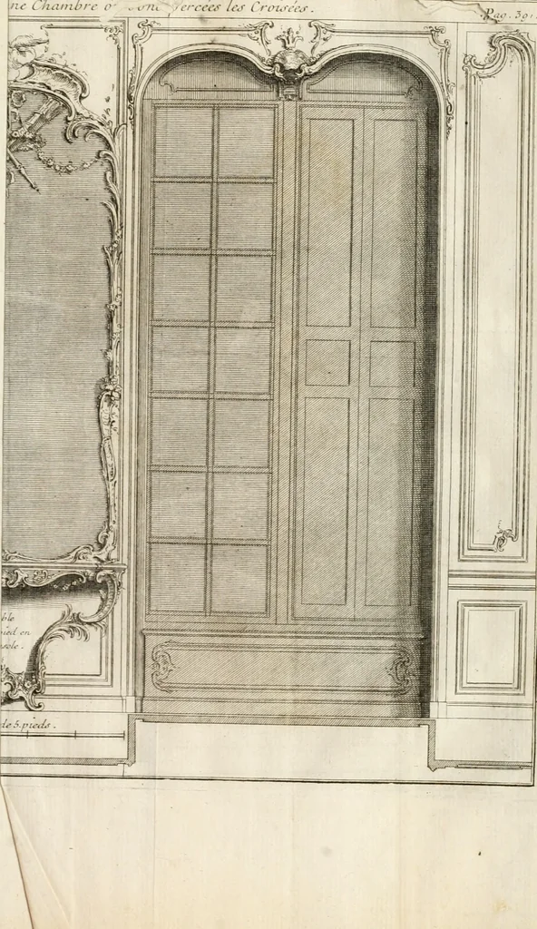 An illustration from Cours d'architecture : qui comprend Les ordres de Vignole, avec des commentaires, les figures & les descriptions de ses plus beaux bâtimens, & de ceux de Michel-Ange, des instructions et des preceptes, & plusieurs nouveaux desseins concernans la distribution & la décoration, la matière & la construction des édifices, la maçonnerie, la charpenterie, la couverture, la serrurerie, la menuiserie, le jardinage, & géneralement tout ce qui regarde l'art de bastir, 1738, leaf 572