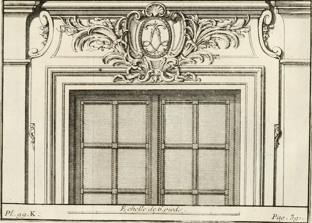 An illustration from Cours d'architecture : qui comprend Les ordres de Vignole, avec des commentaires, les figures & les descriptions de ses plus beaux bâtimens, & de ceux de Michel-Ange, des instructions et des preceptes, & plusieurs nouveaux desseins concernans la distribution & la décoration, la matière & la construction des édifices, la maçonnerie, la charpenterie, la couverture, la serrurerie, la menuiserie, le jardinage, & géneralement tout ce qui regarde l'art de bastir, 1738, leaf 580