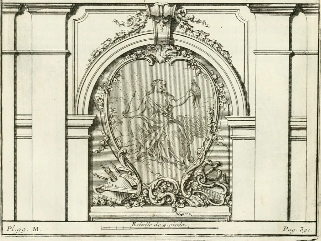 An illustration from Cours d'architecture : qui comprend Les ordres de Vignole, avec des commentaires, les figures & les descriptions de ses plus beaux bâtimens, & de ceux de Michel-Ange, des instructions et des preceptes, & plusieurs nouveaux desseins concernans la distribution & la décoration, la matière & la construction des édifices, la maçonnerie, la charpenterie, la couverture, la serrurerie, la menuiserie, le jardinage, & géneralement tout ce qui regarde l'art de bastir, 1738, leaf 584