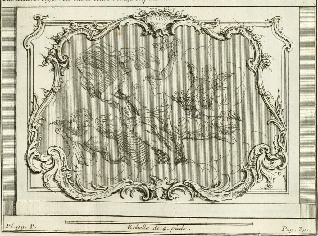 An illustration from Cours d'architecture : qui comprend Les ordres de Vignole, avec des commentaires, les figures & les descriptions de ses plus beaux bâtimens, & de ceux de Michel-Ange, des instructions et des preceptes, & plusieurs nouveaux desseins concernans la distribution & la décoration, la matière & la construction des édifices, la maçonnerie, la charpenterie, la couverture, la serrurerie, la menuiserie, le jardinage, & géneralement tout ce qui regarde l'art de bastir, 1738, leaf 590