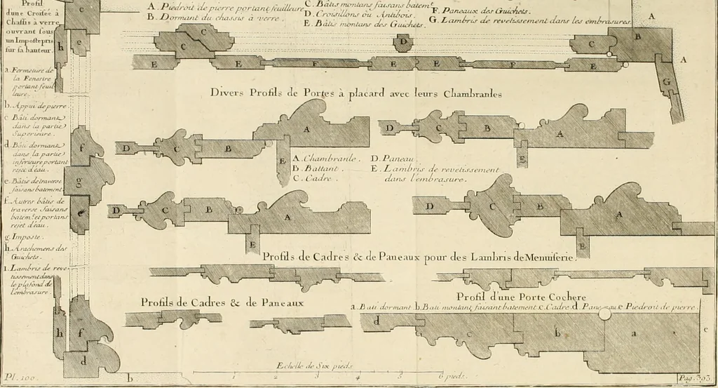 An illustration from Cours d'architecture : qui comprend Les ordres de Vignole, avec des commentaires, les figures & les descriptions de ses plus beaux bâtimens, & de ceux de Michel-Ange, des instructions et des preceptes, & plusieurs nouveaux desseins concernans la distribution & la décoration, la matière & la construction des édifices, la maçonnerie, la charpenterie, la couverture, la serrurerie, la menuiserie, le jardinage, & géneralement tout ce qui regarde l'art de bastir, 1738, leaf 601