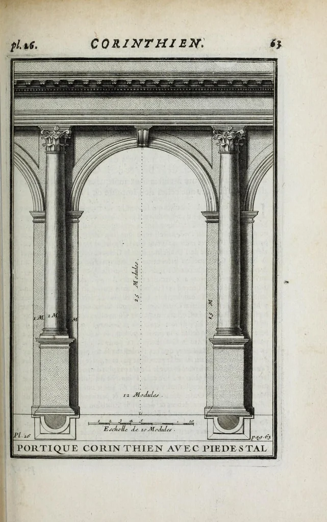 An illustration from Cours d'architecture qui comprend les ordres de Vignole : avec des commentaires, les figures & descriptions de ses plus beaux bâtimens, & de ceux de Michel-Ange ... & tout ce qui regarde l'art de bâtir : avec une ample explication par ordre alphabetique de tous les termes, 1691, leaf 167