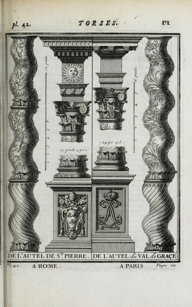An illustration from Cours d'architecture qui comprend les ordres de Vignole : avec des commentaires, les figures & descriptions de ses plus beaux bâtimens, & de ceux de Michel-Ange ... & tout ce qui regarde l'art de bâtir : avec une ample explication par ordre alphabetique de tous les termes, 1691, leaf 215
