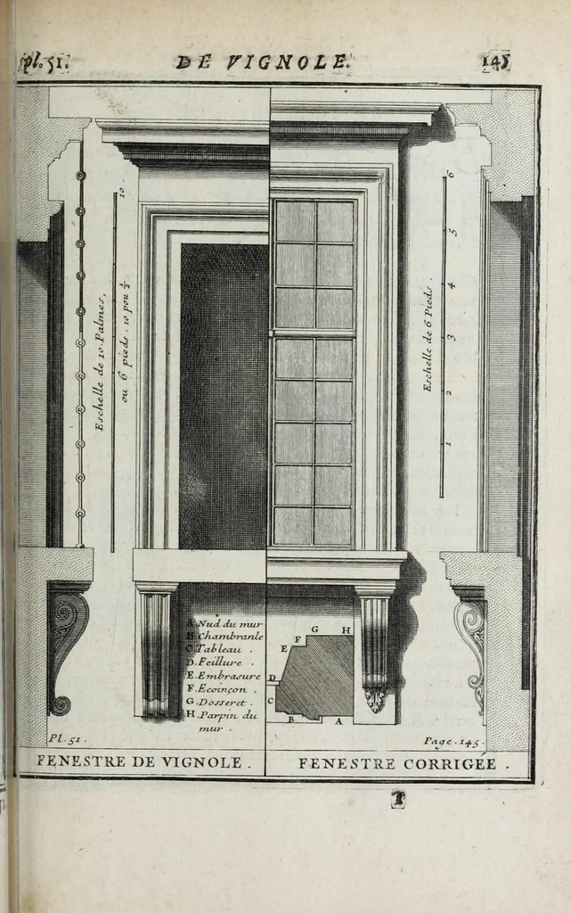 An illustration from Cours d'architecture qui comprend les ordres de Vignole : avec des commentaires, les figures & descriptions de ses plus beaux bâtimens, & de ceux de Michel-Ange ... & tout ce qui regarde l'art de bâtir : avec une ample explication par ordre alphabetique de tous les termes, 1691, leaf 257