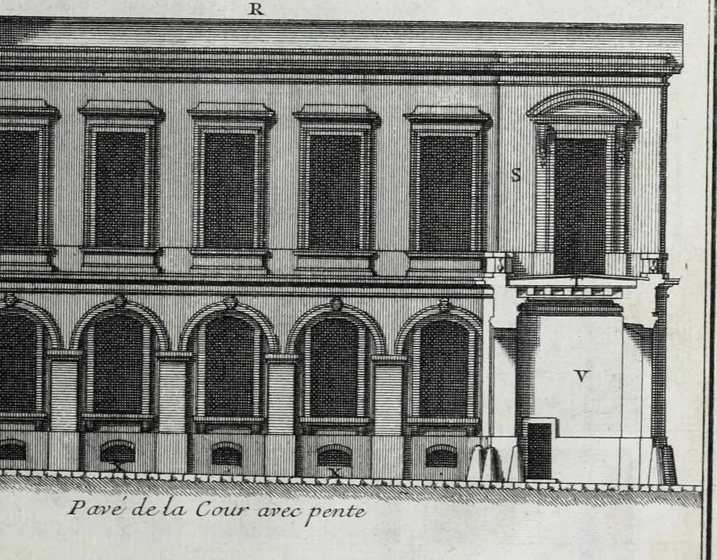 An illustration from Cours d'architecture qui comprend les ordres de Vignole : avec des commentaires, les figures & descriptions de ses plus beaux bâtimens, & de ceux de Michel-Ange ... & tout ce qui regarde l'art de bâtir : avec une ample explication par ordre alphabetique de tous les termes, 1691, leaf 315