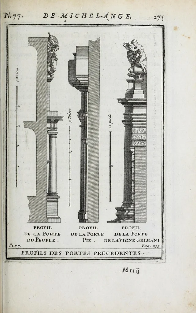 An illustration from Cours d'architecture qui comprend les ordres de Vignole : avec des commentaires, les figures & descriptions de ses plus beaux bâtimens, & de ceux de Michel-Ange ... & tout ce qui regarde l'art de bâtir : avec une ample explication par ordre alphabetique de tous les termes, 1691, leaf 459