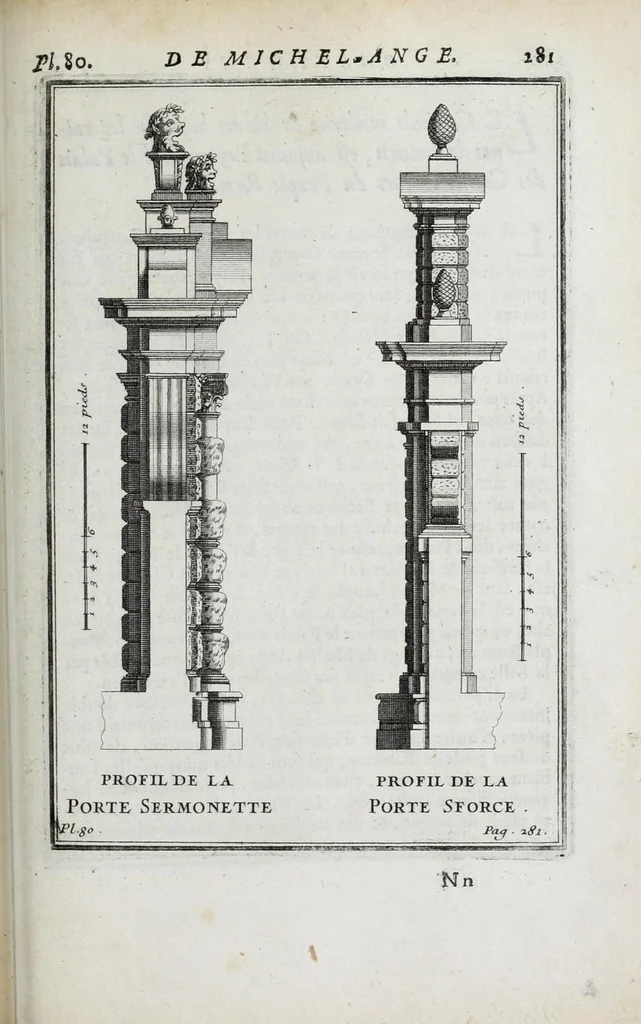 An illustration from Cours d'architecture qui comprend les ordres de Vignole : avec des commentaires, les figures & descriptions de ses plus beaux bâtimens, & de ceux de Michel-Ange ... & tout ce qui regarde l'art de bâtir : avec une ample explication par ordre alphabetique de tous les termes, 1691, leaf 465