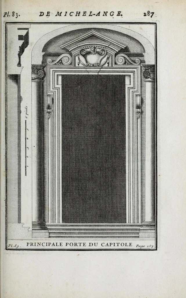 An illustration from Cours d'architecture qui comprend les ordres de Vignole : avec des commentaires, les figures & descriptions de ses plus beaux bâtimens, & de ceux de Michel-Ange ... & tout ce qui regarde l'art de bâtir : avec une ample explication par ordre alphabetique de tous les termes, 1691, leaf 479