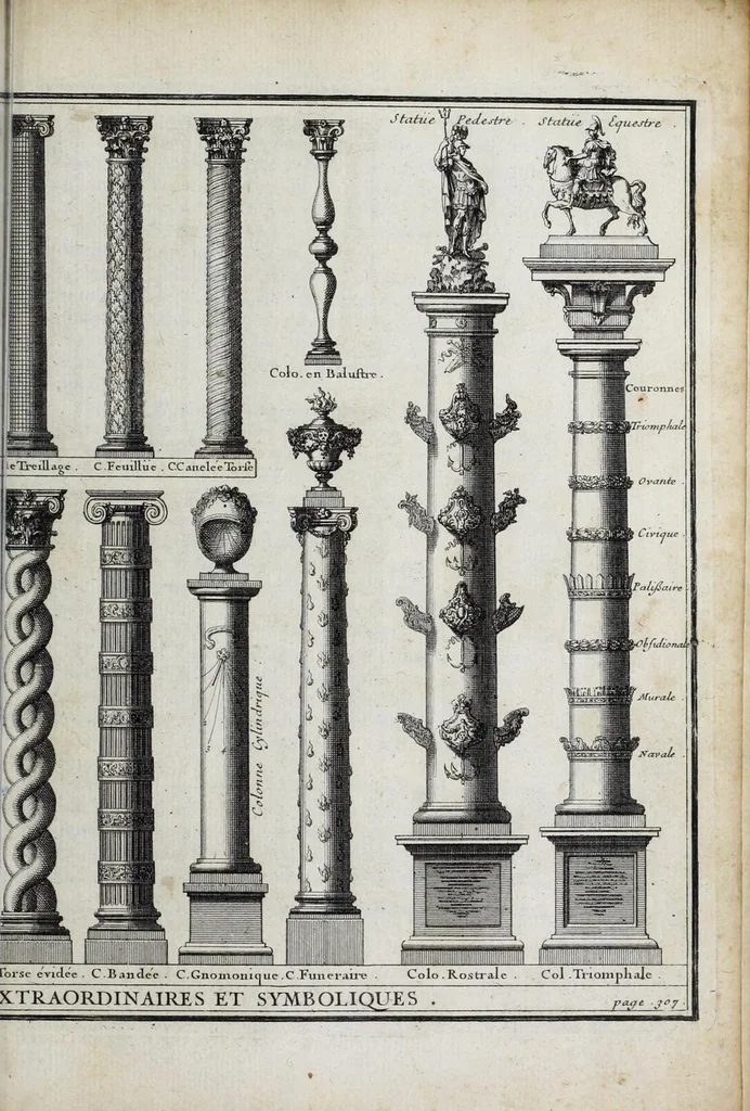 An illustration from Cours d'architecture qui comprend les ordres de Vignole : avec des commentaires, les figures & descriptions de ses plus beaux bâtimens, & de ceux de Michel-Ange ... & tout ce qui regarde l'art de bâtir : avec une ample explication par ordre alphabetique de tous les termes, 1691, leaf 501