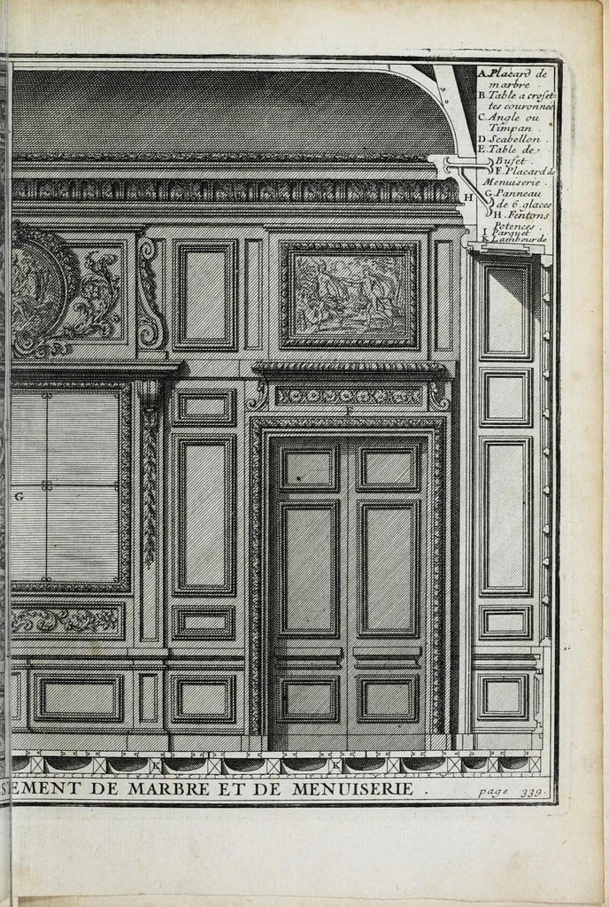 An illustration from Cours d'architecture qui comprend les ordres de Vignole : avec des commentaires, les figures & descriptions de ses plus beaux bâtimens, & de ceux de Michel-Ange ... & tout ce qui regarde l'art de bâtir : avec une ample explication par ordre alphabetique de tous les termes, 1691, leaf 545