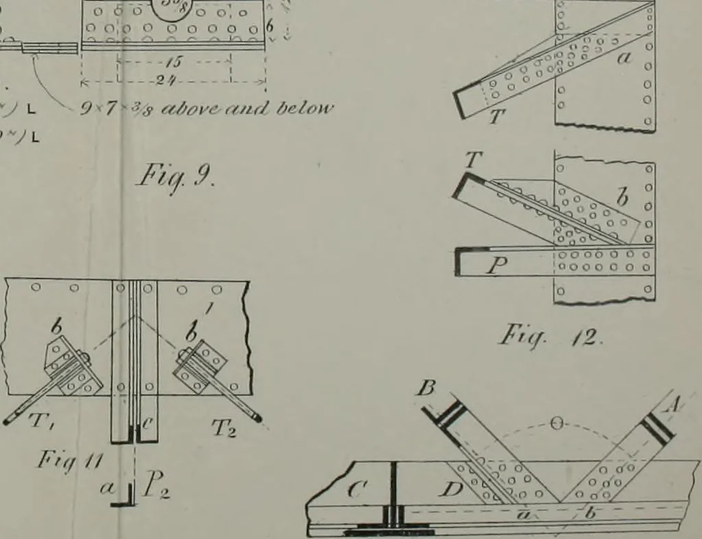 An illustration from A course on the stresses in bridge and roof trusses, arched ribs and suspension bridges, 1904, leaf 555