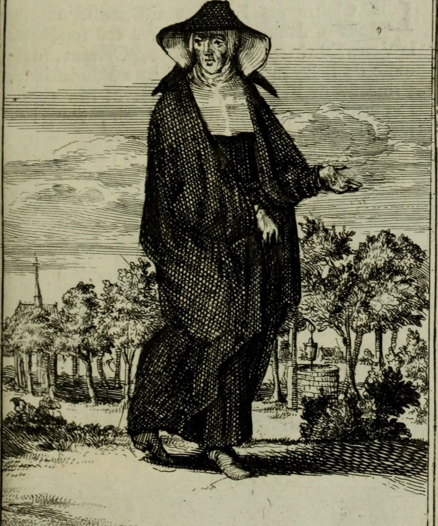 An illustration from Courte description des ordres des femmes & filles religieuses. Contenant une petite relation de leur origine, de leur progrés, & de leur confirmation. Avec les figures de leurs habits, gravez, 1691, leaf 104