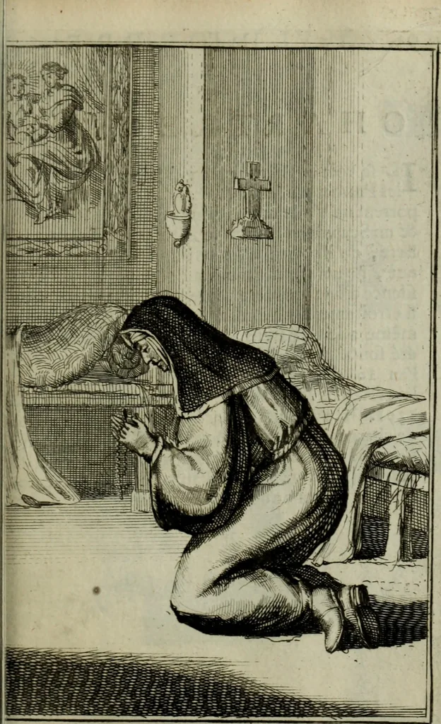 An illustration from Courte description des ordres des femmes & filles religieuses. Contenant une petite relation de leur origine, de leur progrés, & de leur confirmation. Avec les figures de leurs habits, gravez, 1691, leaf 108