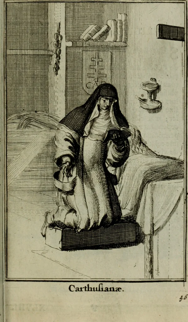 An illustration from Courte description des ordres des femmes & filles religieuses. Contenant une petite relation de leur origine, de leur progrés, & de leur confirmation. Avec les figures de leurs habits, gravez, 1691, leaf 110