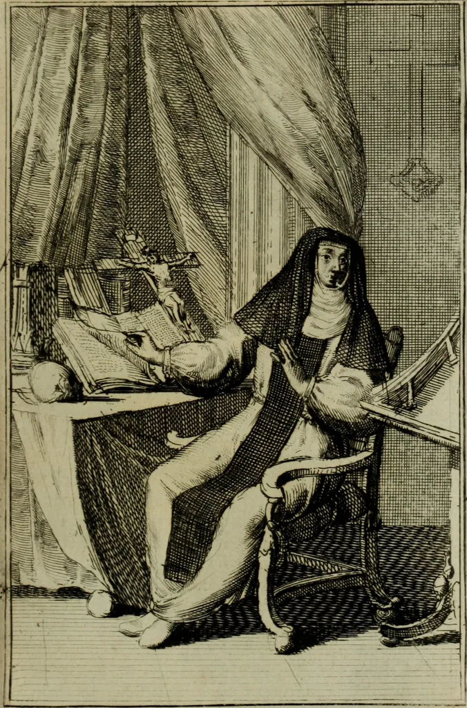 An illustration from Courte description des ordres des femmes & filles religieuses. Contenant une petite relation de leur origine, de leur progrés, & de leur confirmation. Avec les figures de leurs habits, gravez, 1691, leaf 112