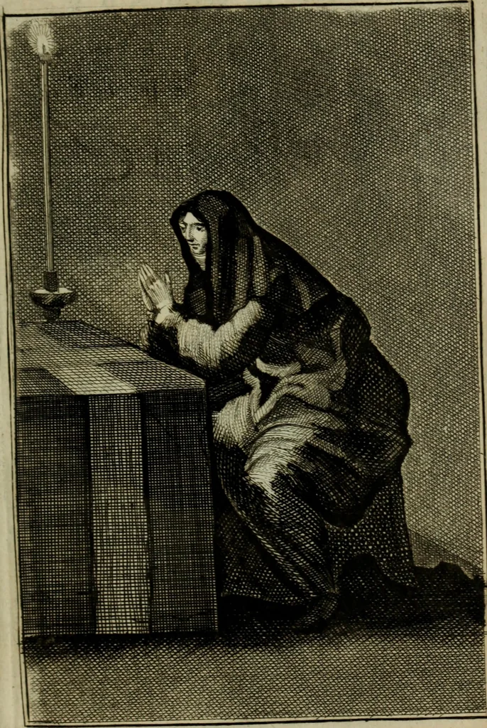 An illustration from Courte description des ordres des femmes & filles religieuses. Contenant une petite relation de leur origine, de leur progrés, & de leur confirmation. Avec les figures de leurs habits, gravez, 1691, leaf 118