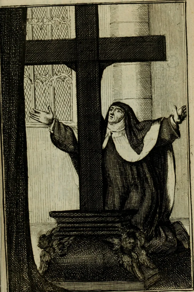 An illustration from Courte description des ordres des femmes & filles religieuses. Contenant une petite relation de leur origine, de leur progrés, & de leur confirmation. Avec les figures de leurs habits, gravez, 1691, leaf 122