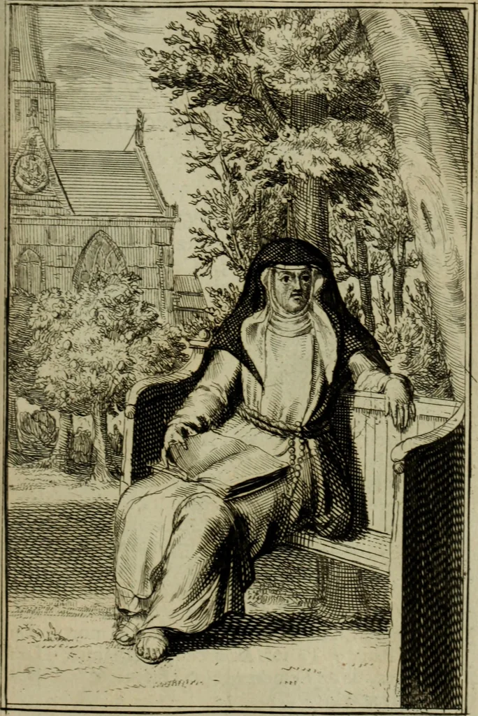 An illustration from Courte description des ordres des femmes & filles religieuses. Contenant une petite relation de leur origine, de leur progrés, & de leur confirmation. Avec les figures de leurs habits, gravez, 1691, leaf 124