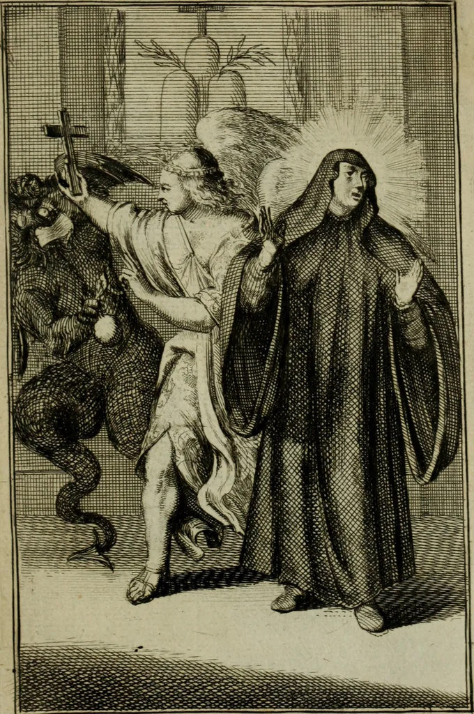 An illustration from Courte description des ordres des femmes & filles religieuses. Contenant une petite relation de leur origine, de leur progrés, & de leur confirmation. Avec les figures de leurs habits, gravez, 1691, leaf 126