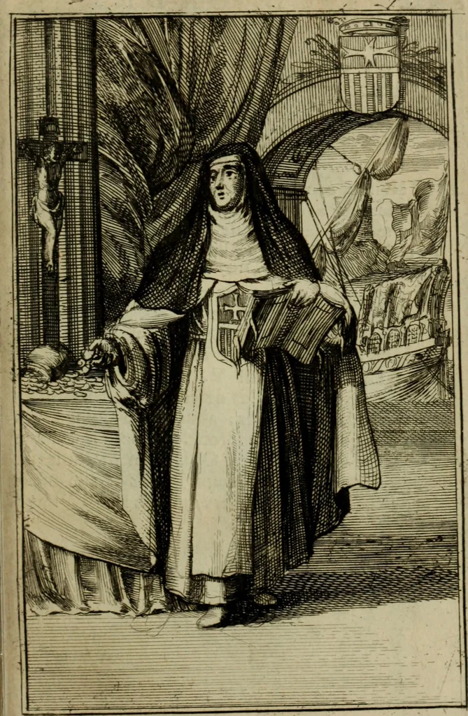 An illustration from Courte description des ordres des femmes & filles religieuses. Contenant une petite relation de leur origine, de leur progrés, & de leur confirmation. Avec les figures de leurs habits, gravez, 1691, leaf 138
