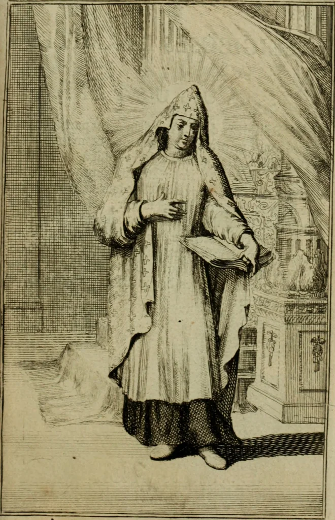 An illustration from Courte description des ordres des femmes & filles religieuses. Contenant une petite relation de leur origine, de leur progrés, & de leur confirmation. Avec les figures de leurs habits, gravez, 1691, leaf 142
