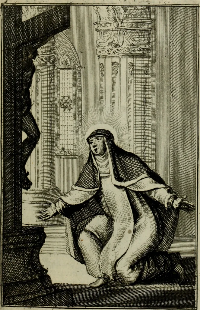 An illustration from Courte description des ordres des femmes & filles religieuses. Contenant une petite relation de leur origine, de leur progrés, & de leur confirmation. Avec les figures de leurs habits, gravez, 1691, leaf 152