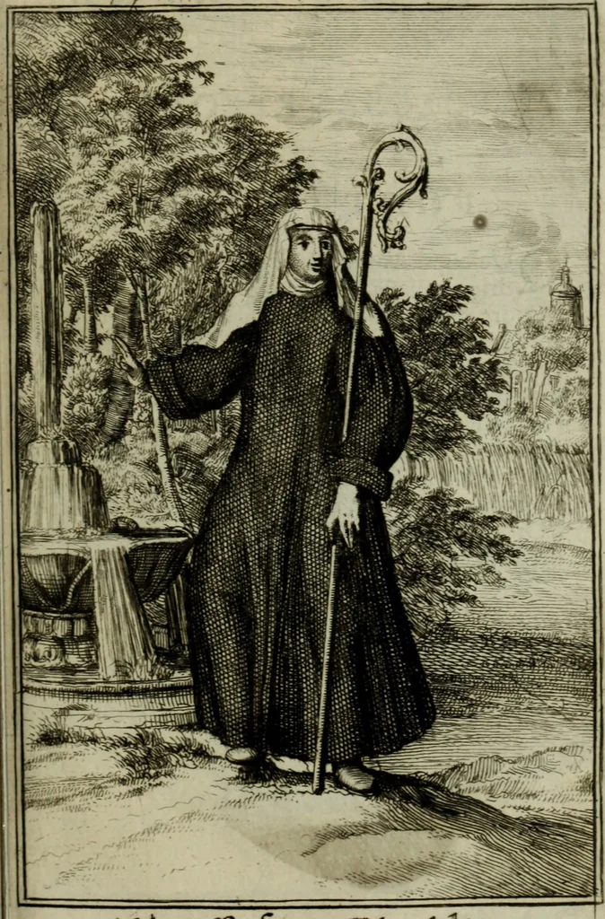An illustration from Courte description des ordres des femmes & filles religieuses. Contenant une petite relation de leur origine, de leur progrés, & de leur confirmation. Avec les figures de leurs habits, gravez, 1691, leaf 154