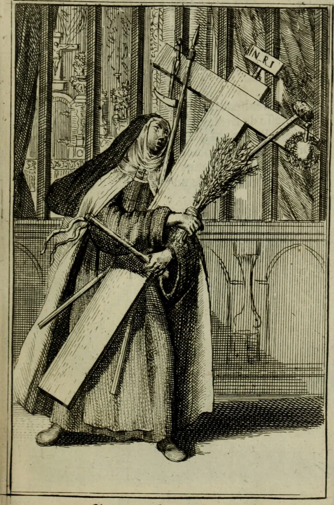 An illustration from Courte description des ordres des femmes & filles religieuses. Contenant une petite relation de leur origine, de leur progrés, & de leur confirmation. Avec les figures de leurs habits, gravez, 1691, leaf 160