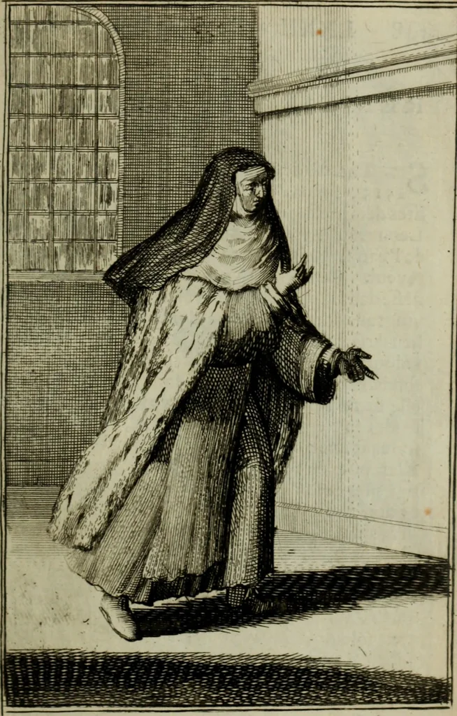 An illustration from Courte description des ordres des femmes & filles religieuses. Contenant une petite relation de leur origine, de leur progrés, & de leur confirmation. Avec les figures de leurs habits, gravez, 1691, leaf 162