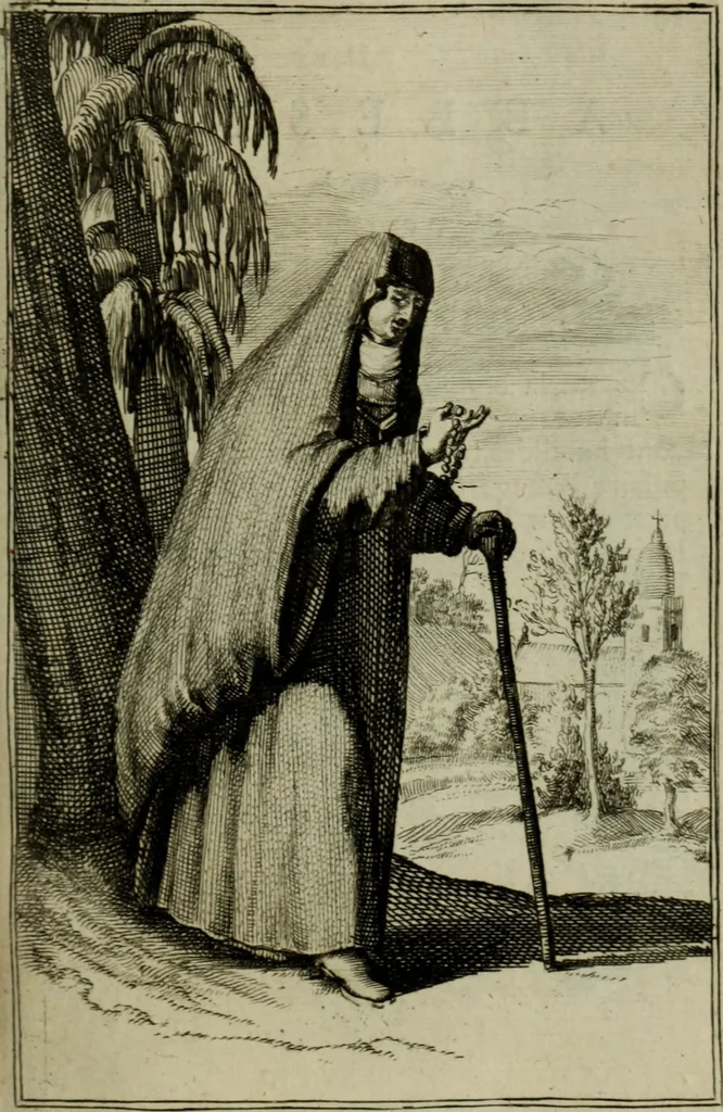 An illustration from Courte description des ordres des femmes & filles religieuses. Contenant une petite relation de leur origine, de leur progrés, & de leur confirmation. Avec les figures de leurs habits, gravez, 1691, leaf 168