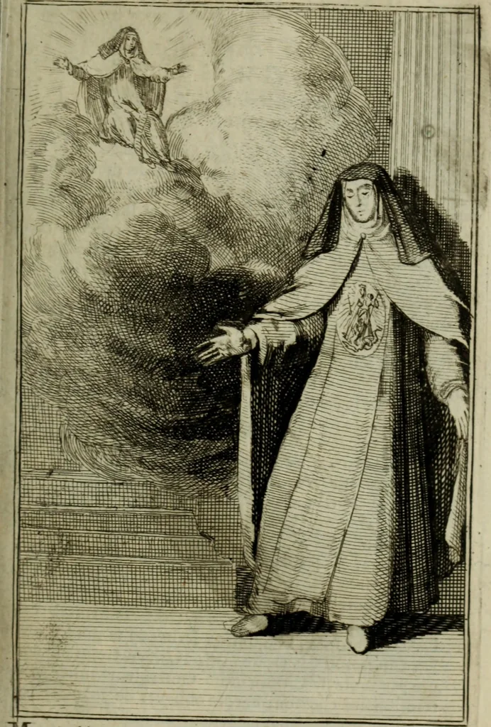 An illustration from Courte description des ordres des femmes & filles religieuses. Contenant une petite relation de leur origine, de leur progrés, & de leur confirmation. Avec les figures de leurs habits, gravez, 1691, leaf 170