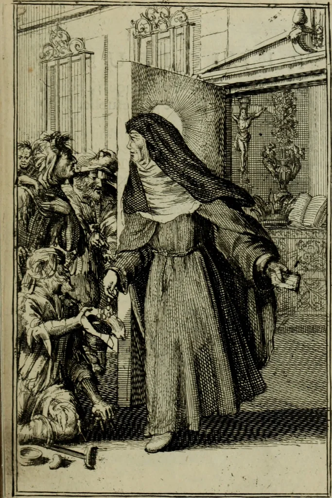 An illustration from Courte description des ordres des femmes & filles religieuses. Contenant une petite relation de leur origine, de leur progrés, & de leur confirmation. Avec les figures de leurs habits, gravez, 1691, leaf 176