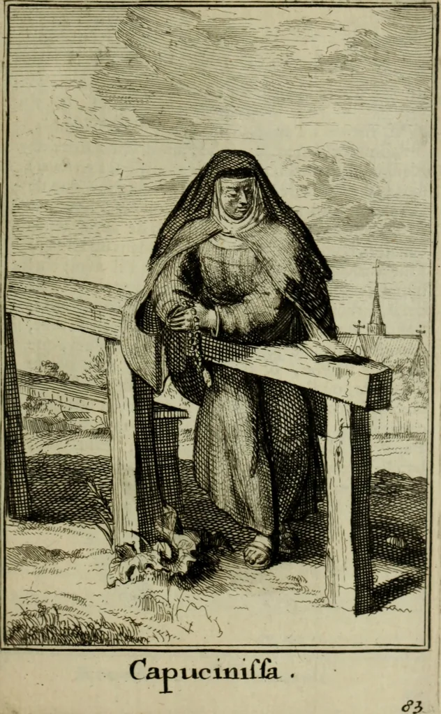 An illustration from Courte description des ordres des femmes & filles religieuses. Contenant une petite relation de leur origine, de leur progrés, & de leur confirmation. Avec les figures de leurs habits, gravez, 1691, leaf 186