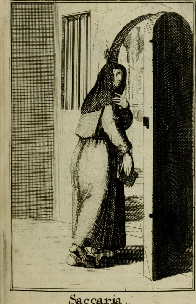 An illustration from Courte description des ordres des femmes & filles religieuses. Contenant une petite relation de leur origine, de leur progrés, & de leur confirmation. Avec les figures de leurs habits, gravez, 1691, leaf 190