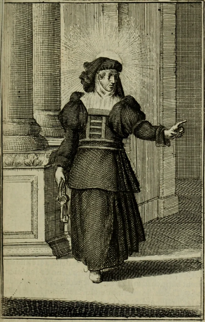 An illustration from Courte description des ordres des femmes & filles religieuses. Contenant une petite relation de leur origine, de leur progrés, & de leur confirmation. Avec les figures de leurs habits, gravez, 1691, leaf 24