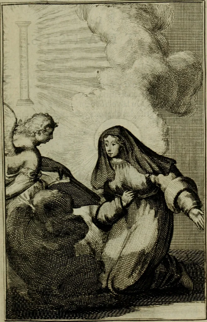 An illustration from Courte description des ordres des femmes & filles religieuses. Contenant une petite relation de leur origine, de leur progrés, & de leur confirmation. Avec les figures de leurs habits, gravez, 1691, leaf 30