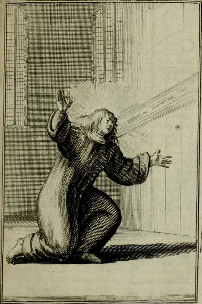 An illustration from Courte description des ordres des femmes & filles religieuses. Contenant une petite relation de leur origine, de leur progrés, & de leur confirmation. Avec les figures de leurs habits, gravez, 1691, leaf 32