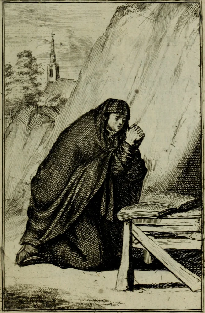 An illustration from Courte description des ordres des femmes & filles religieuses. Contenant une petite relation de leur origine, de leur progrés, & de leur confirmation. Avec les figures de leurs habits, gravez, 1691, leaf 34