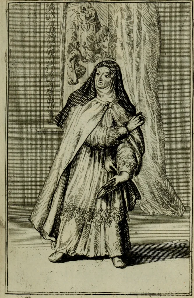 An illustration from Courte description des ordres des femmes & filles religieuses. Contenant une petite relation de leur origine, de leur progrés, & de leur confirmation. Avec les figures de leurs habits, gravez, 1691, leaf 36