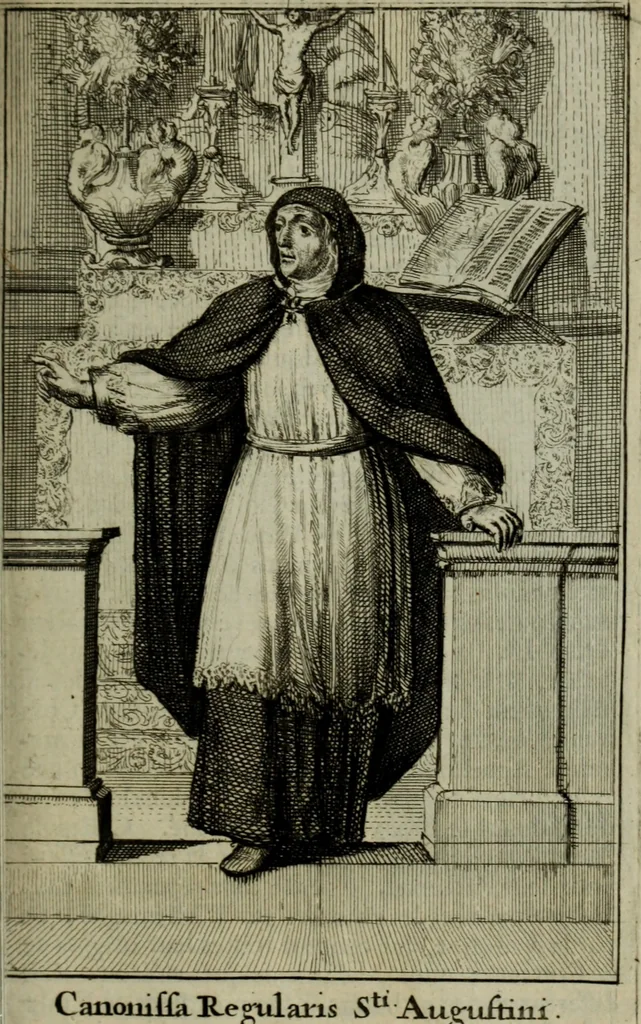 An illustration from Courte description des ordres des femmes & filles religieuses. Contenant une petite relation de leur origine, de leur progrés, & de leur confirmation. Avec les figures de leurs habits, gravez, 1691, leaf 40