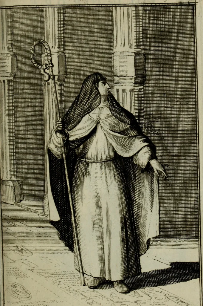An illustration from Courte description des ordres des femmes & filles religieuses. Contenant une petite relation de leur origine, de leur progrés, & de leur confirmation. Avec les figures de leurs habits, gravez, 1691, leaf 42