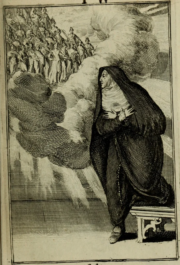 An illustration from Courte description des ordres des femmes & filles religieuses. Contenant une petite relation de leur origine, de leur progrés, & de leur confirmation. Avec les figures de leurs habits, gravez, 1691, leaf 48