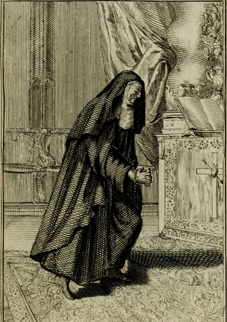An illustration from Courte description des ordres des femmes & filles religieuses. Contenant une petite relation de leur origine, de leur progrés, & de leur confirmation. Avec les figures de leurs habits, gravez, 1691, leaf 50