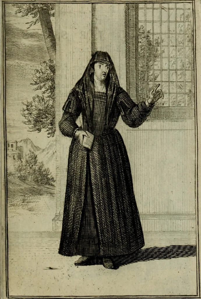 An illustration from Courte description des ordres des femmes & filles religieuses. Contenant une petite relation de leur origine, de leur progrés, & de leur confirmation. Avec les figures de leurs habits, gravez, 1691, leaf 58