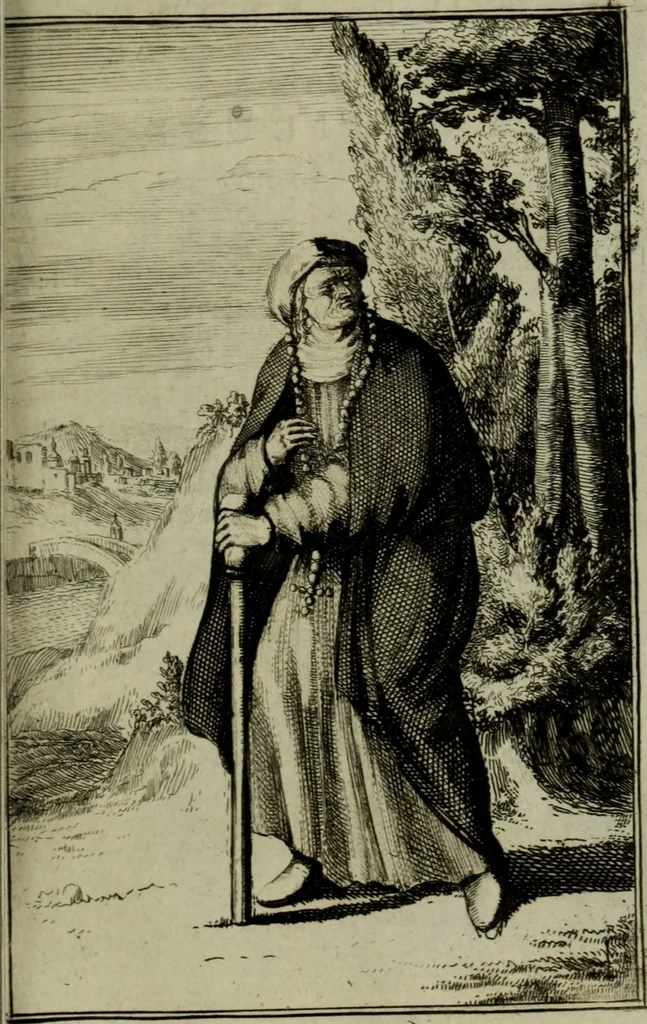 An illustration from Courte description des ordres des femmes & filles religieuses. Contenant une petite relation de leur origine, de leur progrés, & de leur confirmation. Avec les figures de leurs habits, gravez, 1691, leaf 60